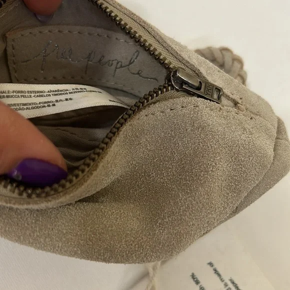 NWT Free People Kingsley Small Rounded Suede Braided Strap Wristlet in Natural - Picture 7 of 8